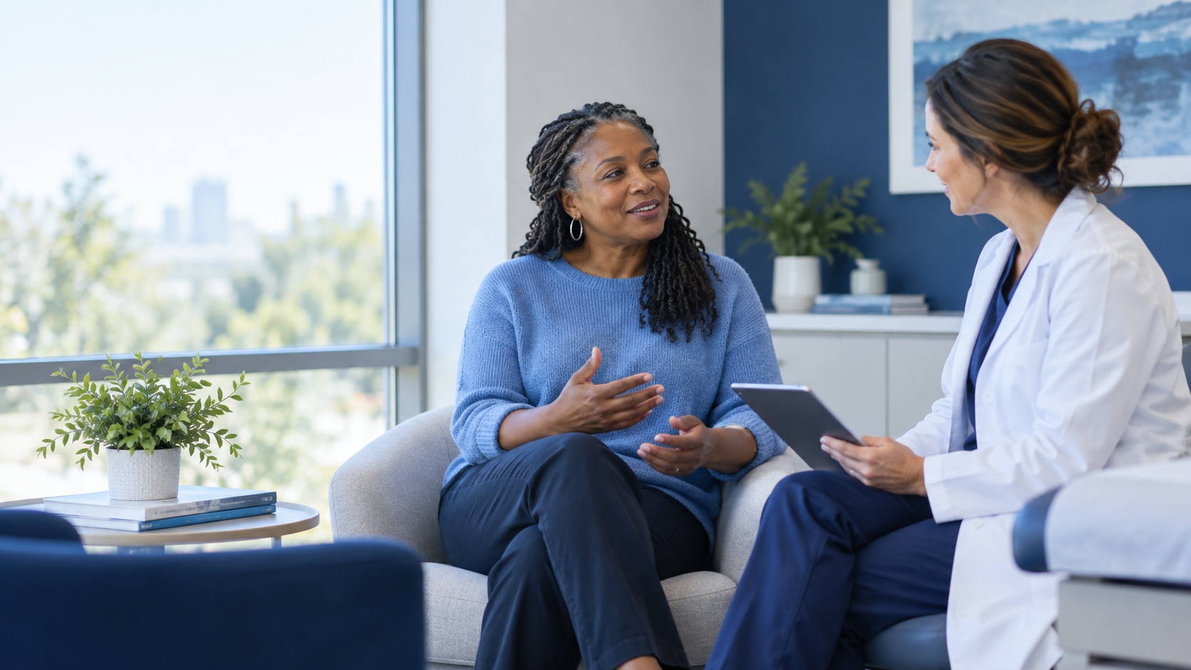 A research coordinator speaking with a potential participant